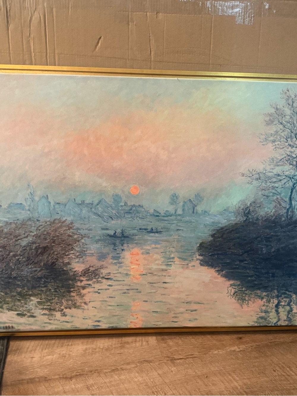 Sunset on the Seine at Lavacourt, Winter Effect- Claude Monet Wall Art. Framed